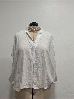 Lightweight White Textured V-Neck Blouse